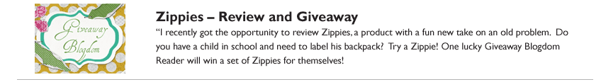 Zippies Review and Giveaway at Giveaway Blogdom